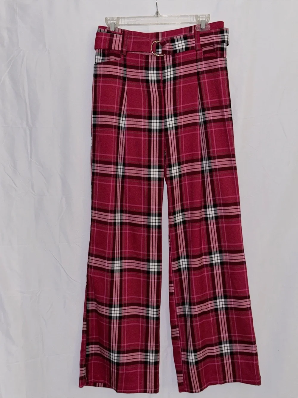 New York & Company High Waist Belted Plaid Wide Leg Pants Size Small